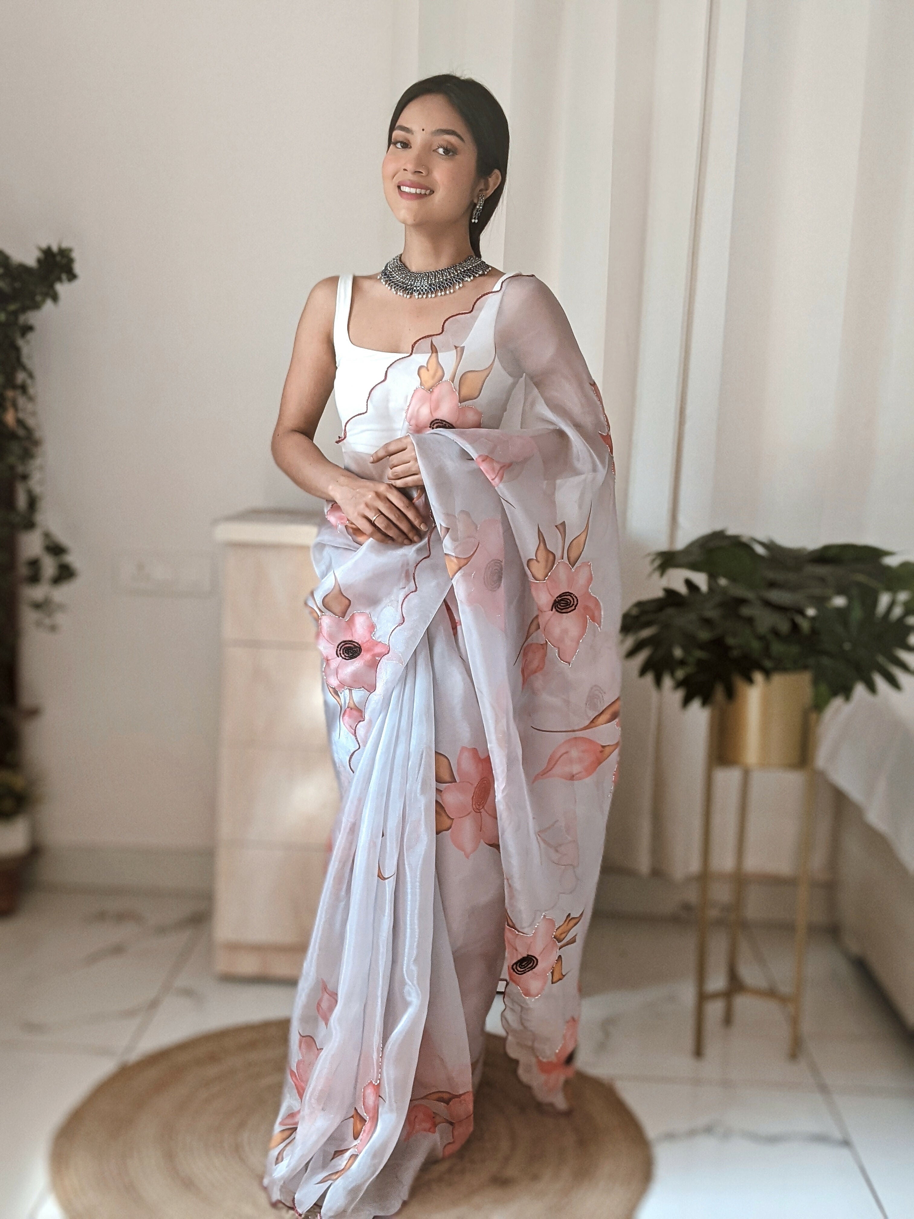 Vamsee Pinki Khatali Grey Organza Saree