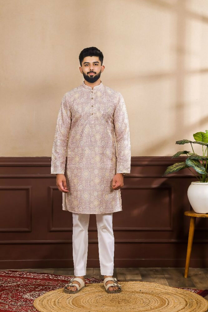 Lavender Art Silk Digital Printed, Embroidery Work Kurta Set - Mahotsav