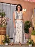 Juniper Women's Natural Ethnic Motif Printed Cotton Top & Palazzo Co-Ord Set With Button Closure