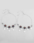 VOJ Set of 2 Silver Plated Peacock Printed HandCrafted Anklet