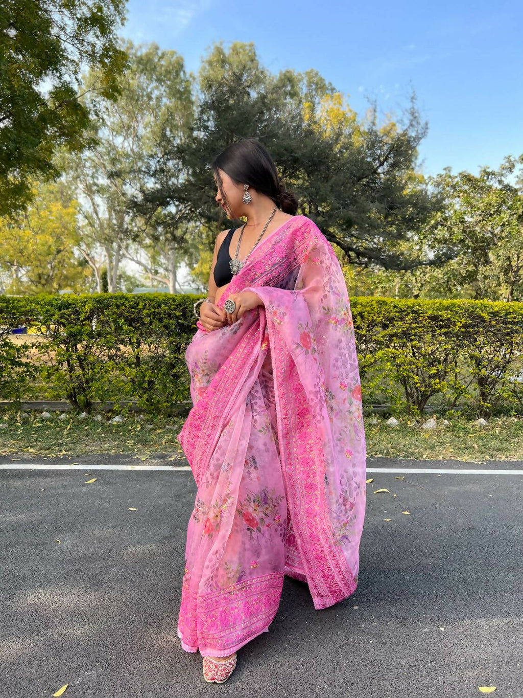Vamsee Pink Organza Saree