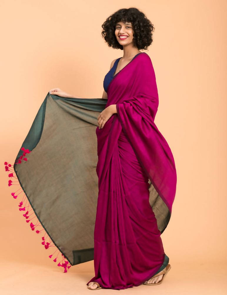 Suta Women Pink Teal Colourblocked Saree