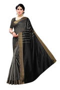 Vamika Black and White Lines Cotton Silk Weaving Saree (Paithani Black)