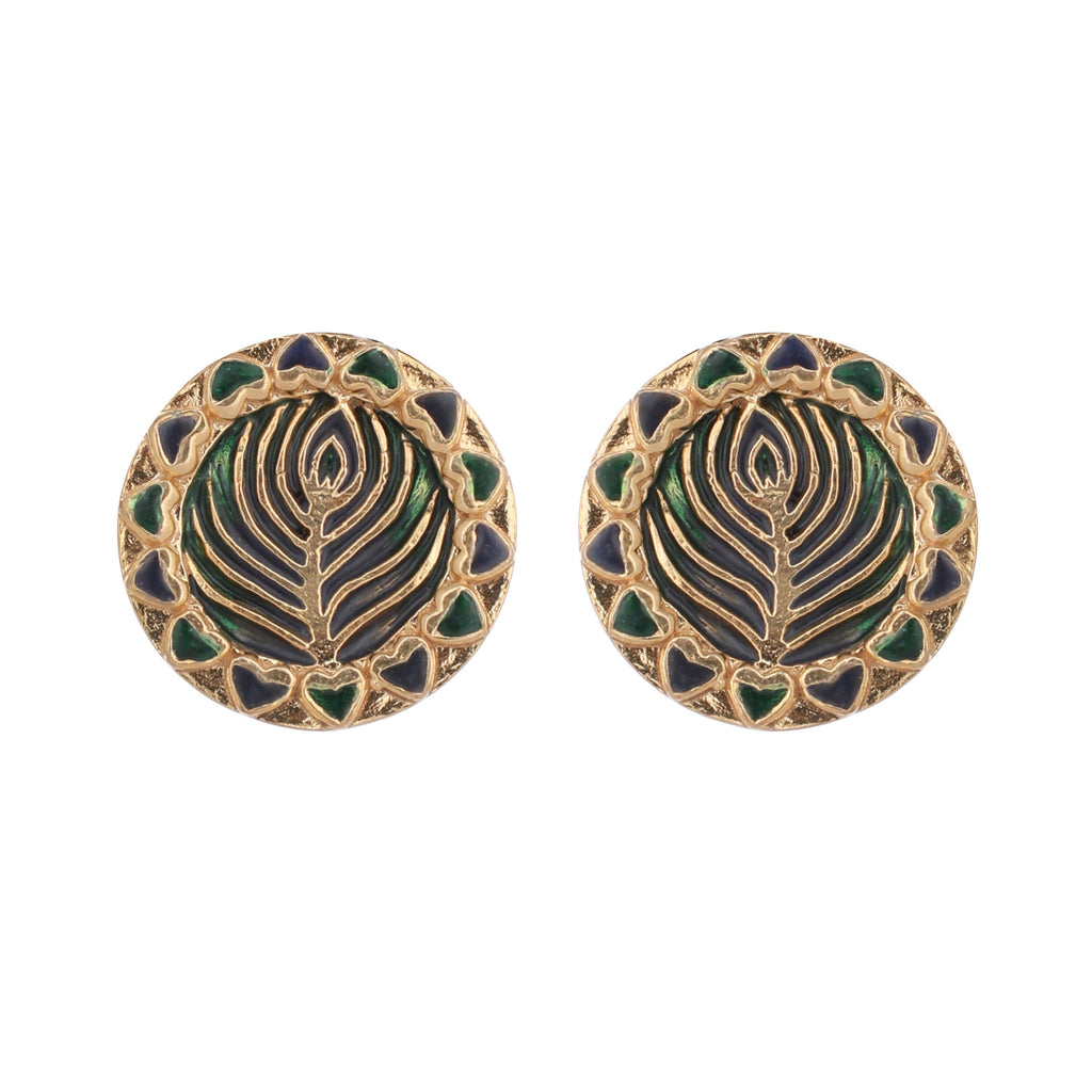 Nuyug 22K Gold Plated Contemporary Round Shaped Enamel Studs