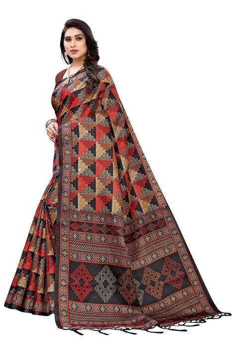 Vamika Black Kalamkari Print With Jhalar Khadi Silk Saree (TANISHA BLACK)