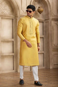 Raivat Ethnic Banarasi Art Silk Mirror Work Kurta Pajama In Rust Colour