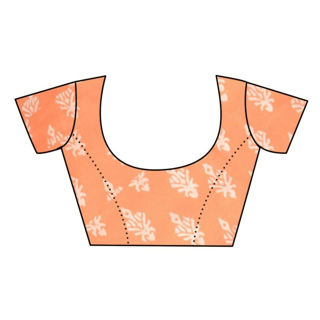Very Much Indian Handblock Printed Cotton Saree With Natural Dyes - Light Peach