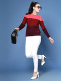 Women Color Block Marron Acrylic Winter Sweater - Wool Trees