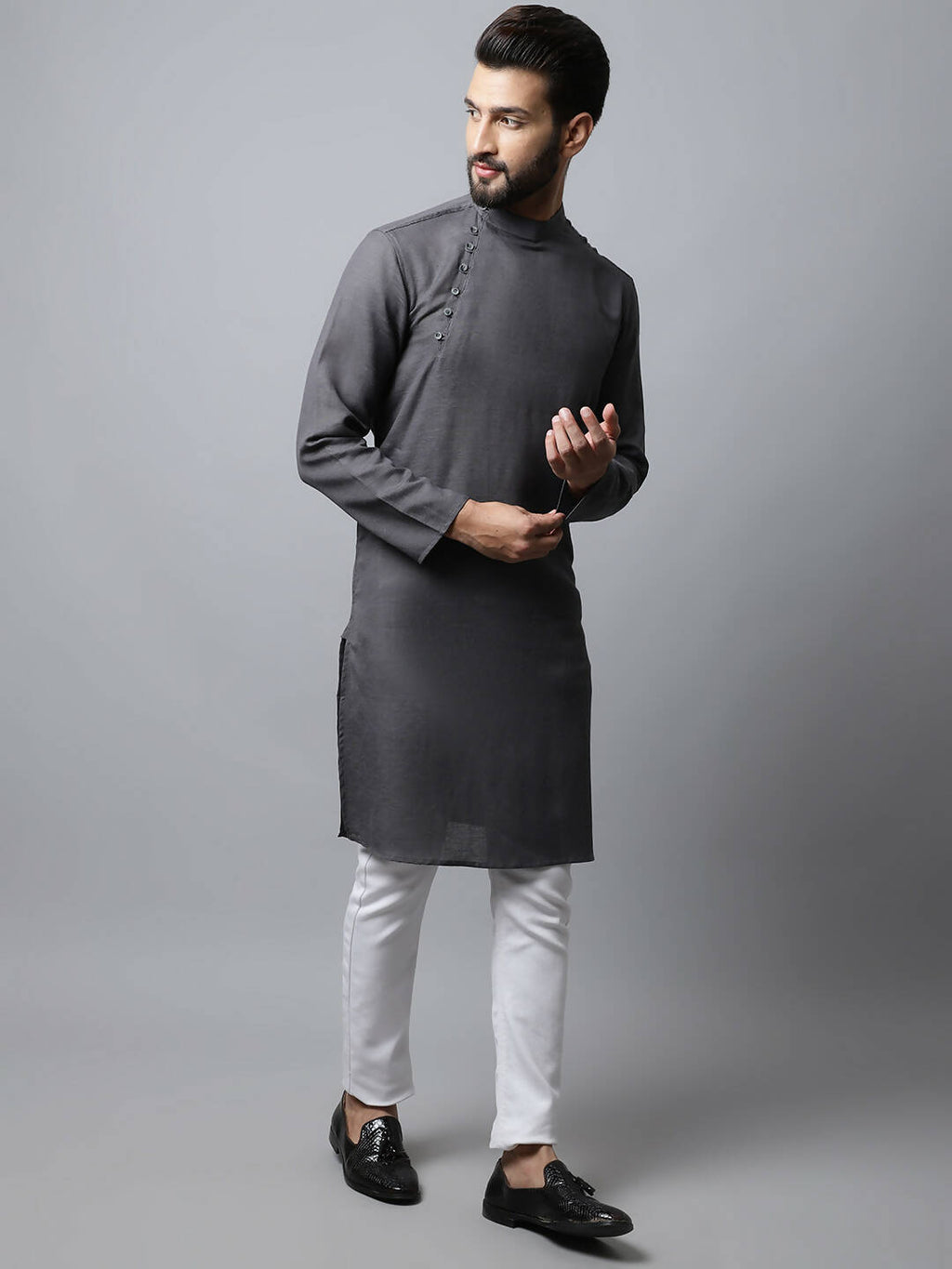 Even Apparels Grey Color Pure Cotton Men's Kurta With Side Placket (SLD1202)