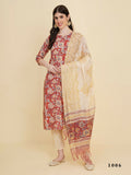 Designer Stylish red Cotton Stitched Suit With Dupatta - Tanisha