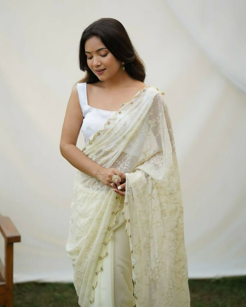 Vamsee Kimora White Georgette Saree