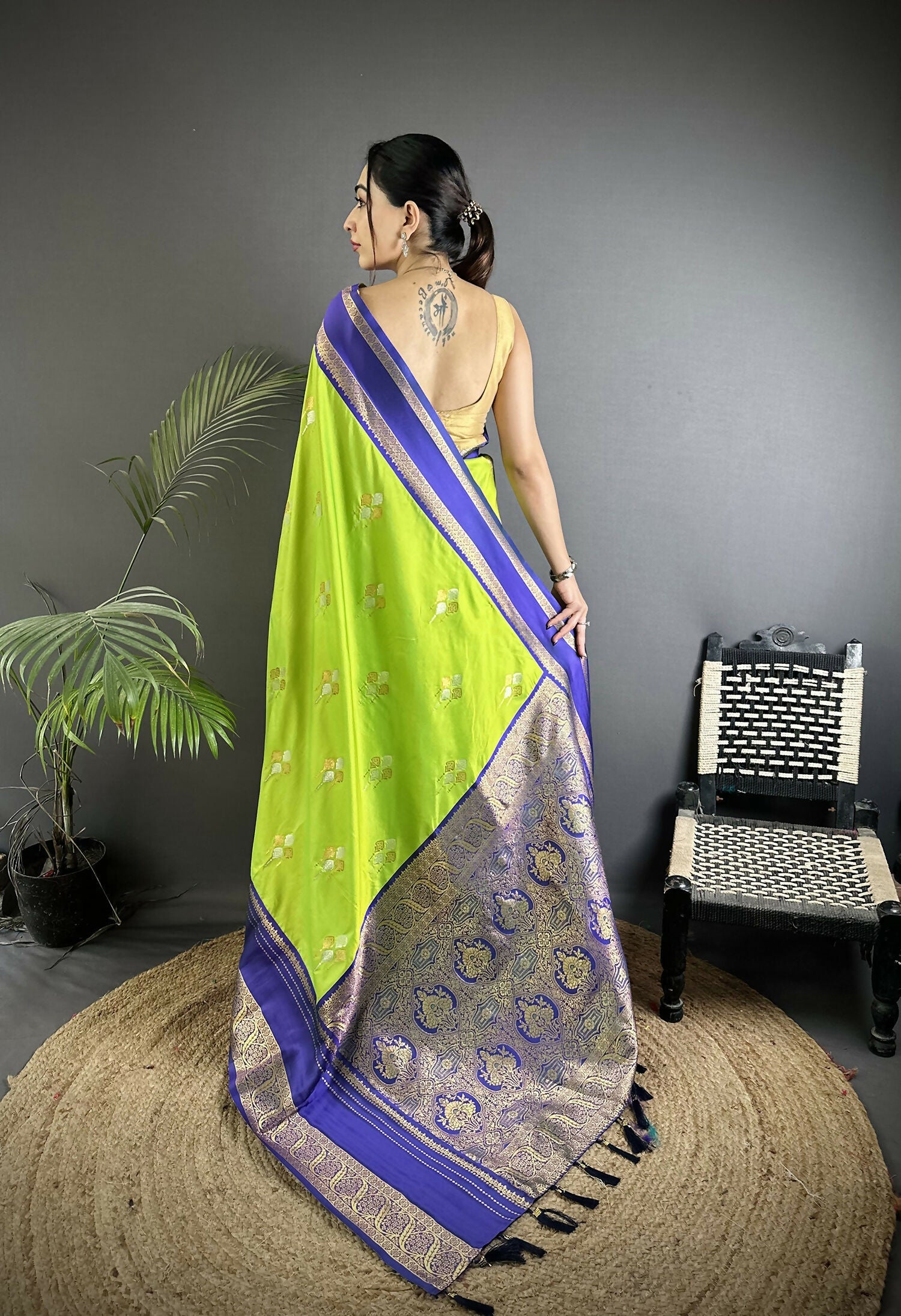 Joban Fashion Light Green Banarasi Soft Silk Woven Saree