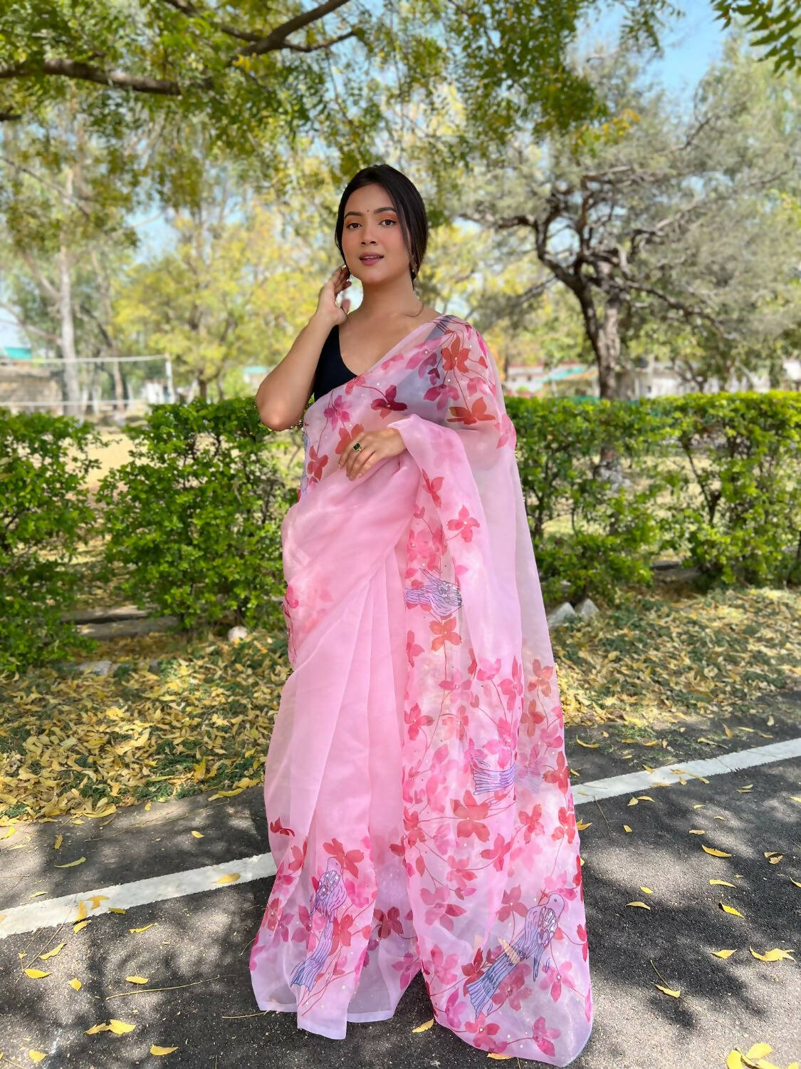 Vamsee Pink Organza Saree
