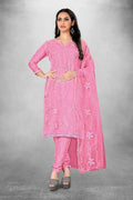 Pink Heavy Organza Silk Embroidered Unstitched Dress Material - Amara
