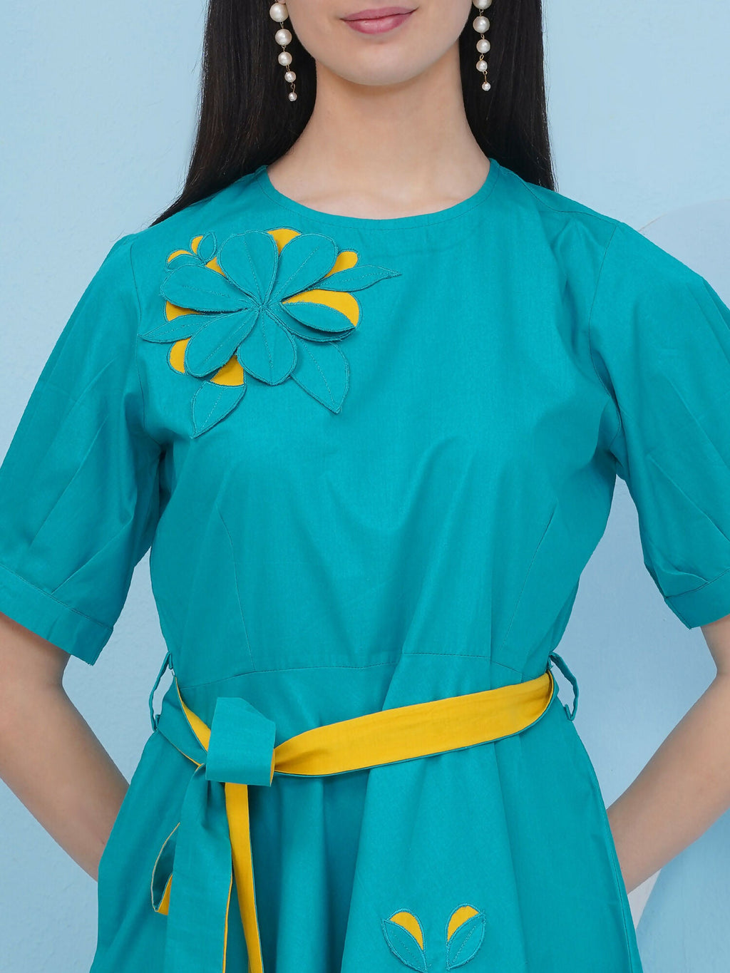 Joban Fashion Teal Blue Dress with Belt