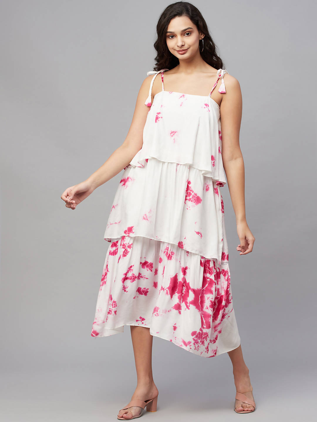 Myshka Multicolor Viscose Printed Shoulder Straps Sleeveless Top Dress