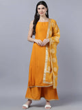 Myshka Women Yellow Panelled Kurta with Palazzos With Dupatta