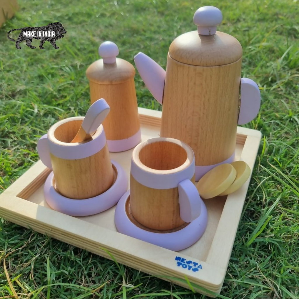 Nesta Toys Wooden Tea Set, Pretend Play Food Sets, Kitchen Toys (3+ Years) - 10 Pcs