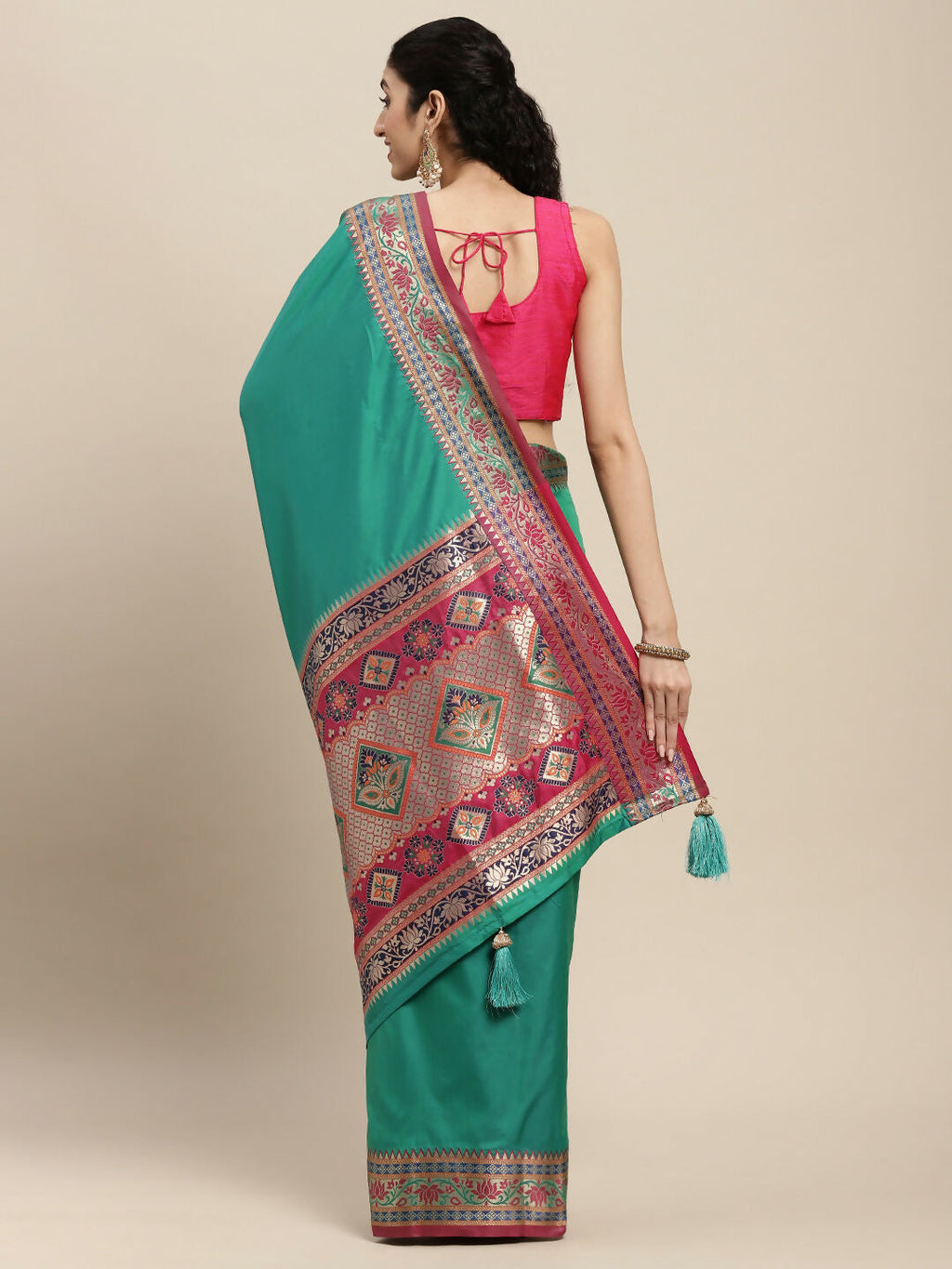 Shree Shyam Fashion Silk Blend Rama Saree