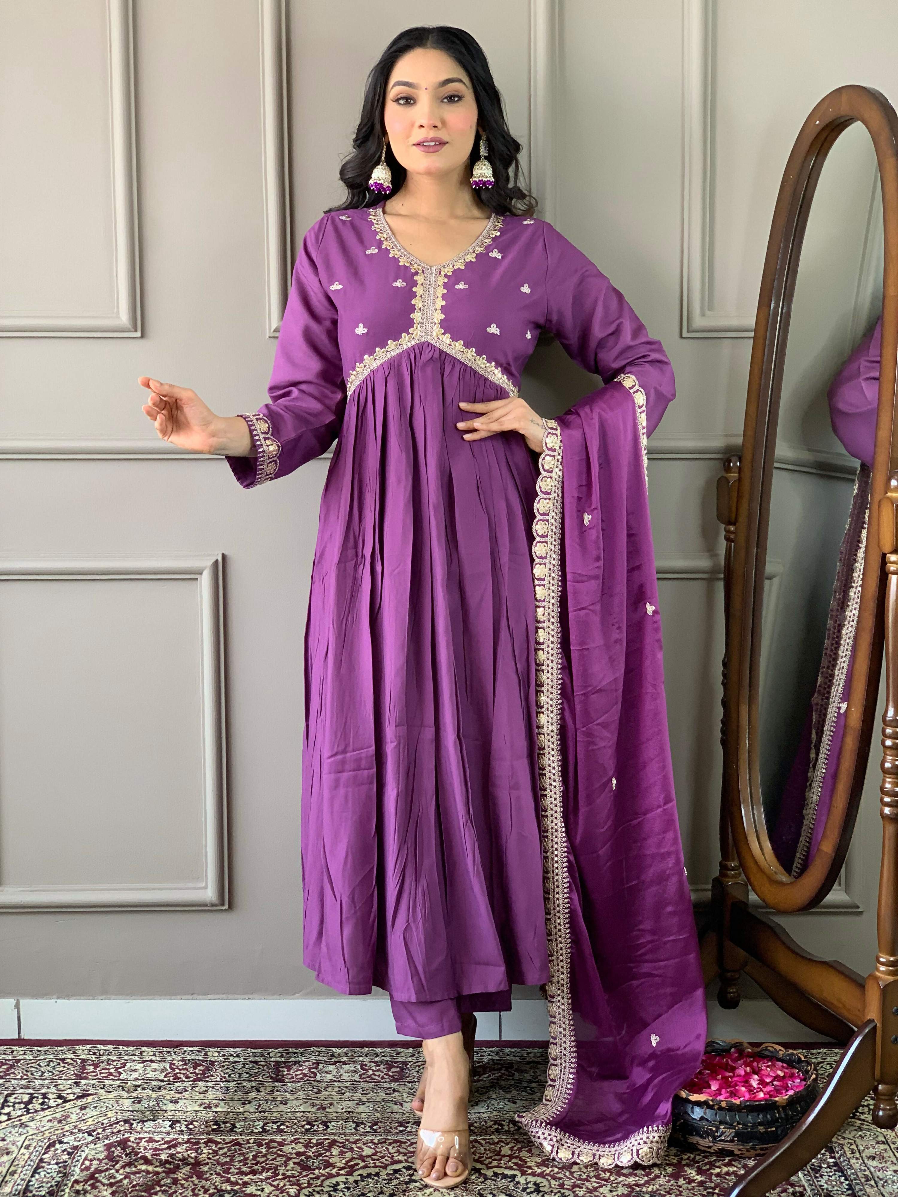 Partywear Designer BSY Viscose Purple Stitched Suit With Dupatta - Tanisha