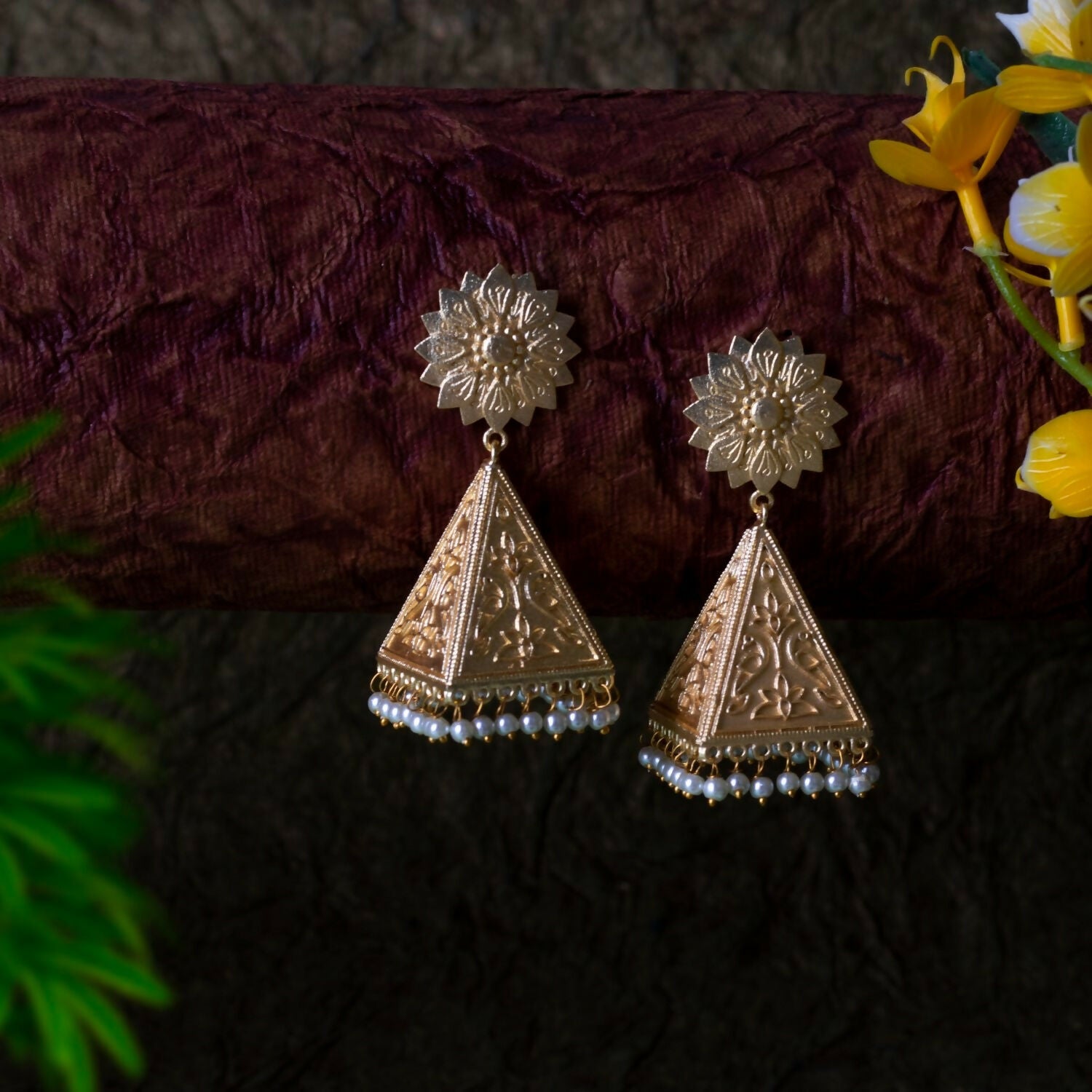 Joban Fashion Women Matte Gold Brass Earrings