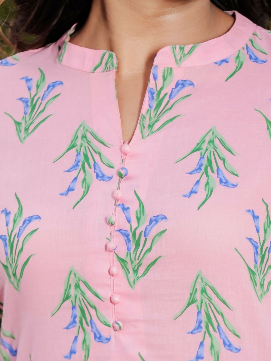 Aramya Straight Soft Cotton Floral Print Women's Kurta - Pink