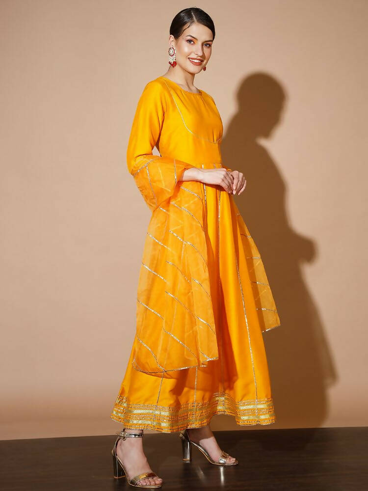 Myshka Women Mustard Solid Kurta & With Dupatta