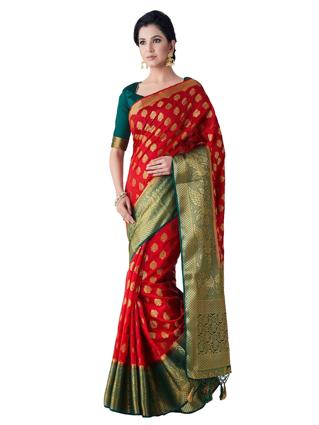Mimosa Women's Red Kanchipuram Art Silk Saree