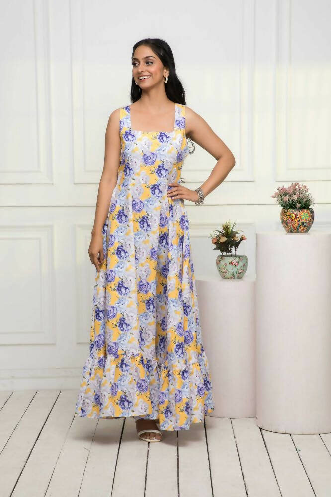Myshka Women Multi-Floral Rayon A-Line Round Neck Dress