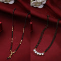 NVR Women's's Set of 2 Black Gold-Polished Beaded Mangalsutra With Ad Stone