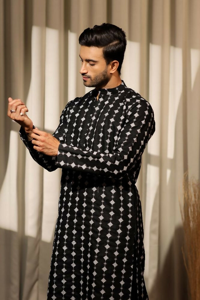 Black Viscose Designer Embroidery Work Kurta Set - Mahotsav