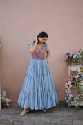 Jyoti Fashion Women's Grey Printed with Sequins Faux Georgette Anarkali Dress