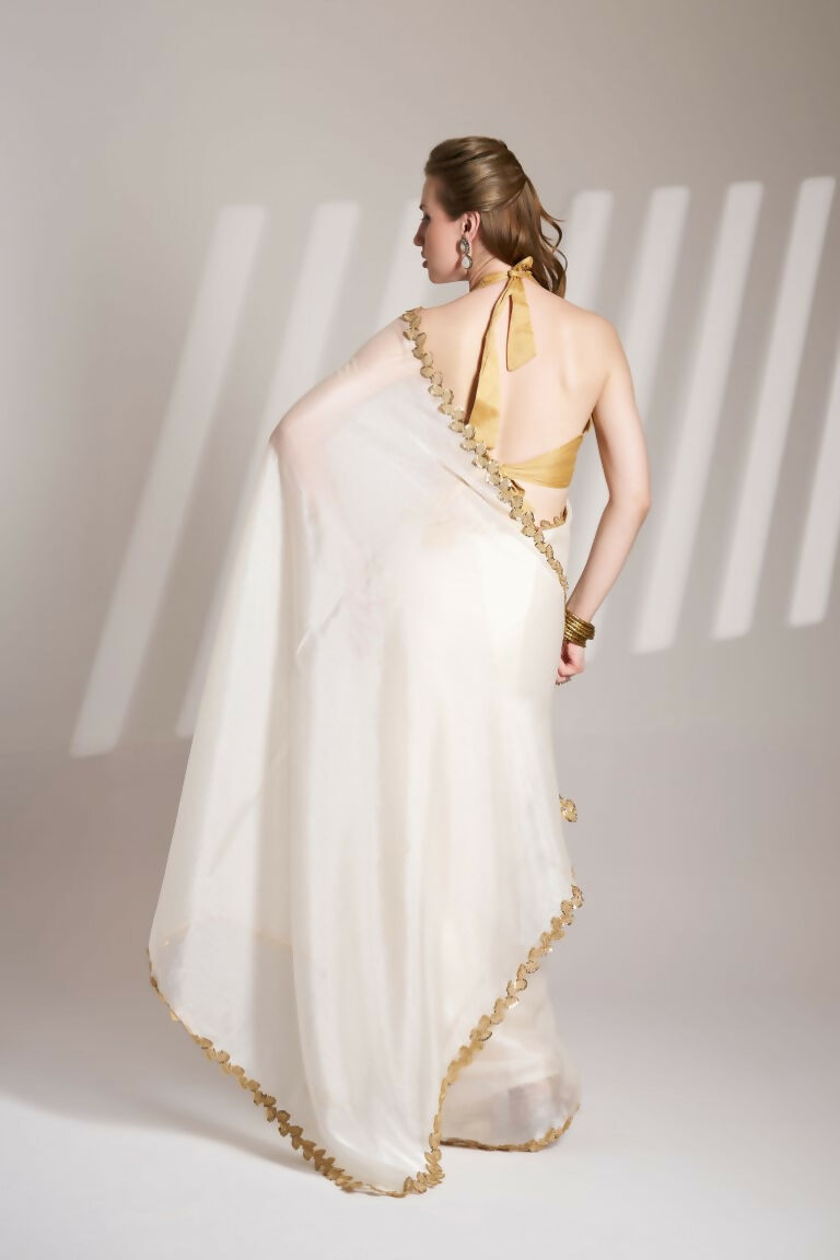 White Burberry Organza Solid Fancy Designer Saree - Nafisa