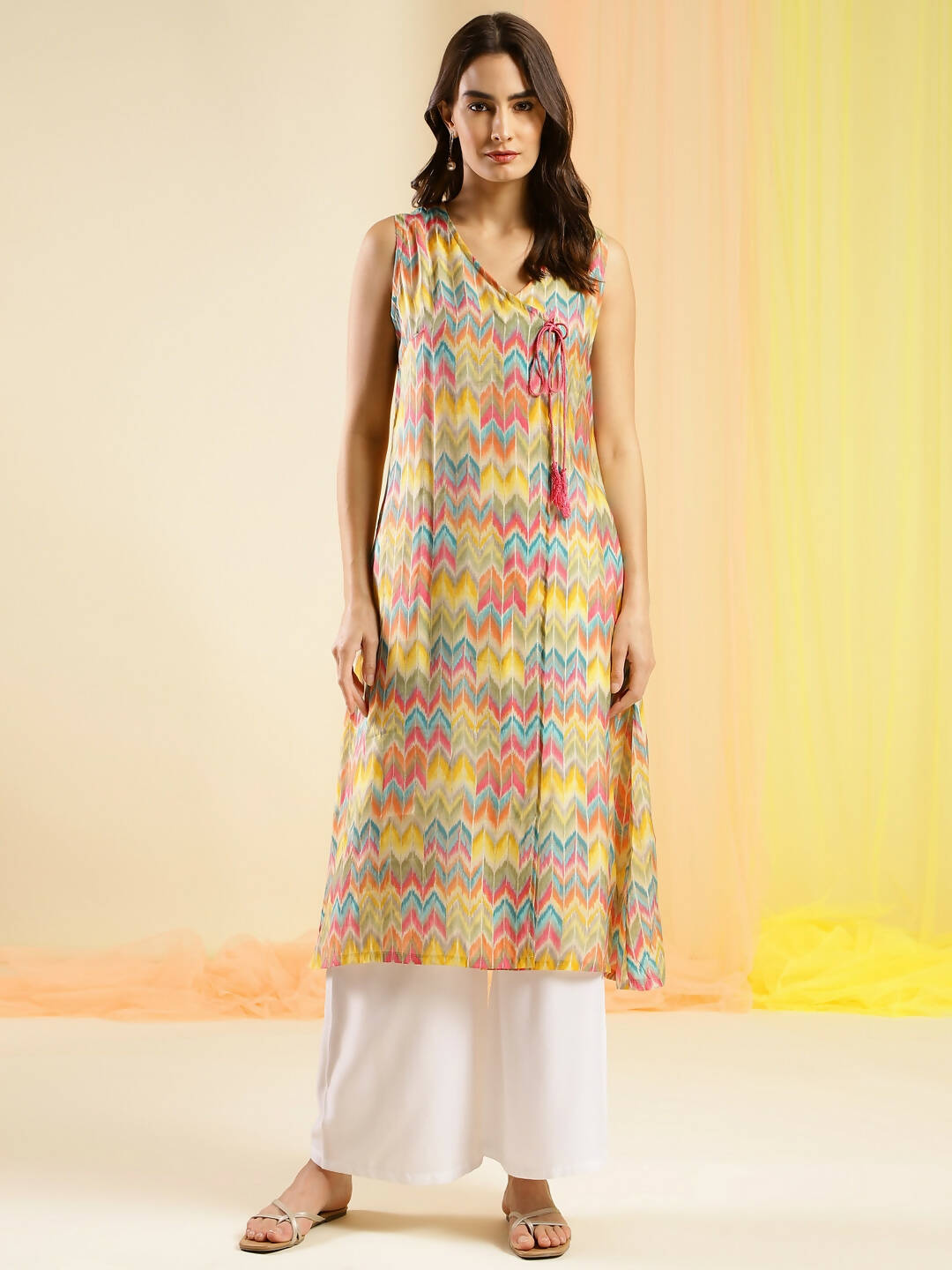 Women Multicolor Angrakha Poly Chanderi Printed Kurta - Shurma