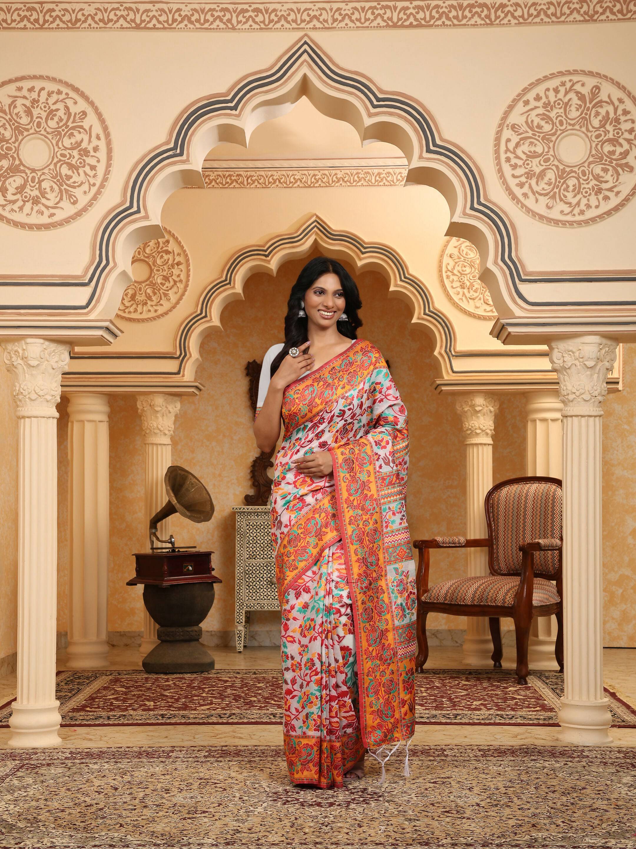 Shree Shyam Fashion Linen Cotton(Woven Work) Multicolour Saree