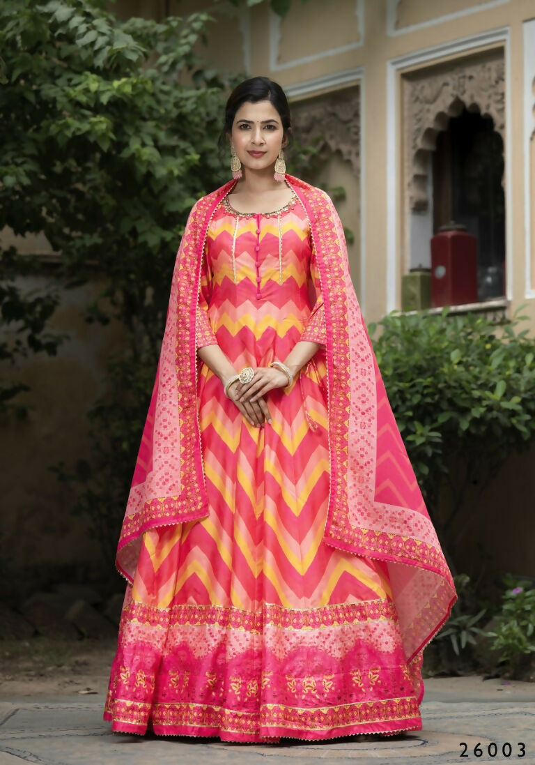 Wedding Designer Multi Soft Dola Silk Anarkali suit with Dupatta - Samanta