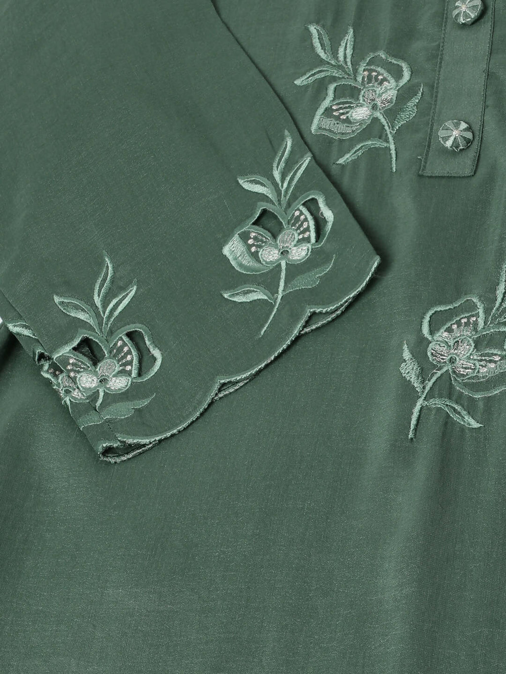 Green Chinon Silk Embroidered Straight Kurta with Trouser & Dupatta - Salimar