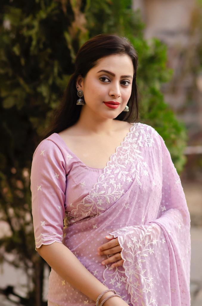 Pink Pure Chiffon Woven Design Saree with Unstitched Blouse - A2M