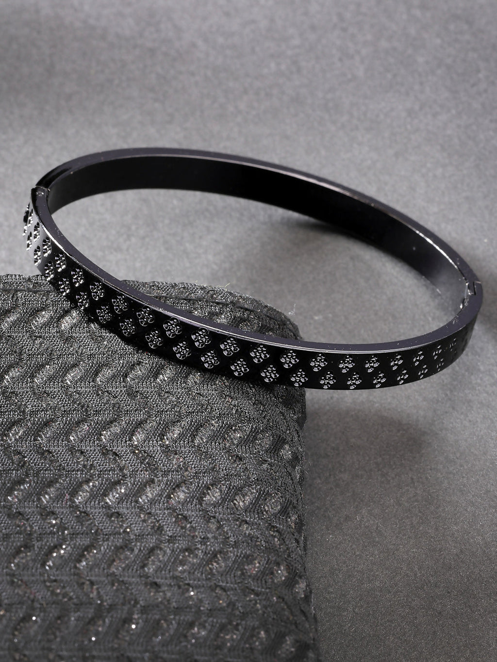 NVR Men's Black Rhodium-Plated Stainless Steel Kada Bracelet