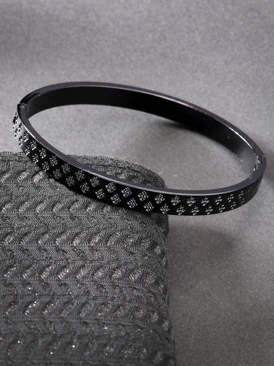NVR Men's Black Rhodium-Plated Stainless Steel Kada Bracelet