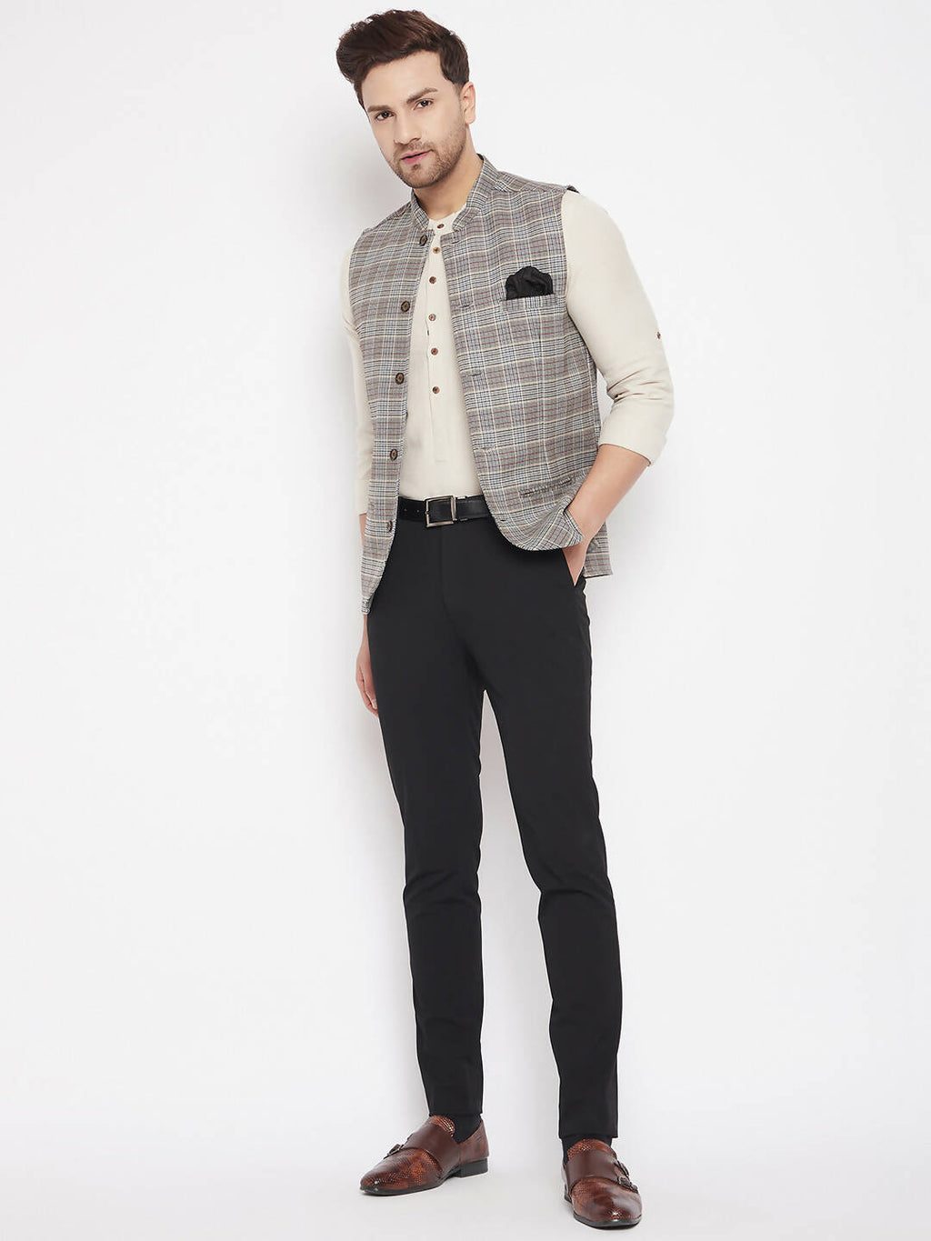 Even Apparels Brown Merino Men Woven Nehru Jacket PW729