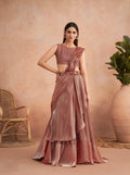 Pink Satin Embroidered Ready To Wear Saree With Unstitched Blouse Piece - Nandika