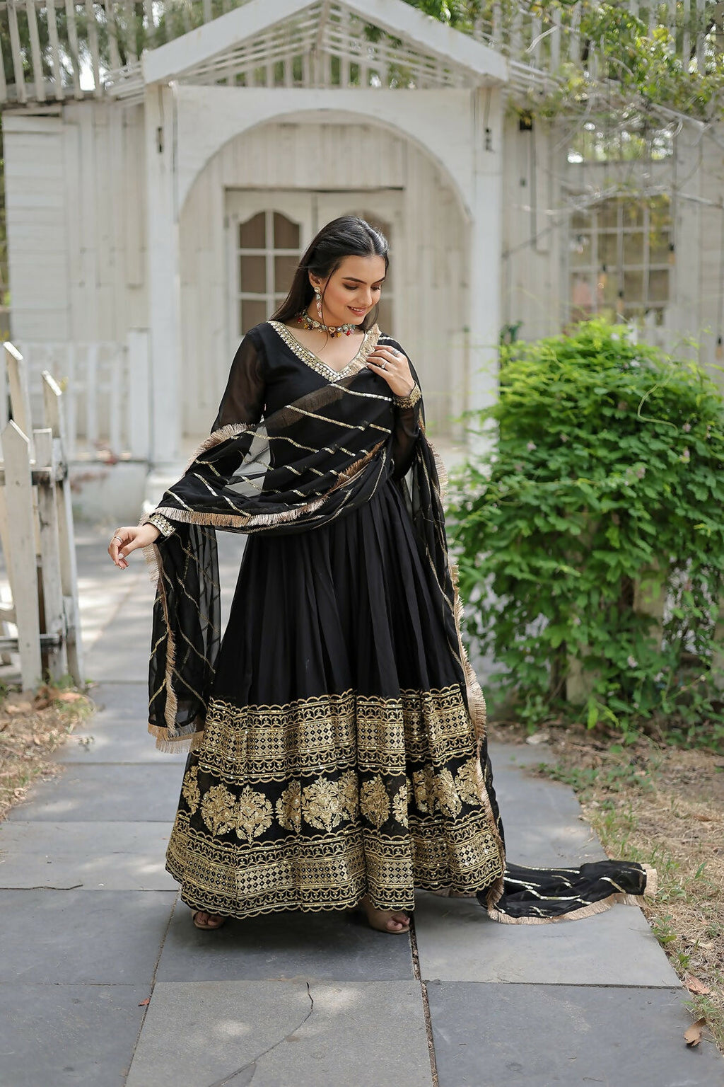 Joban Fashion Black Georgette Sequence Embroidery Work Kurta Set