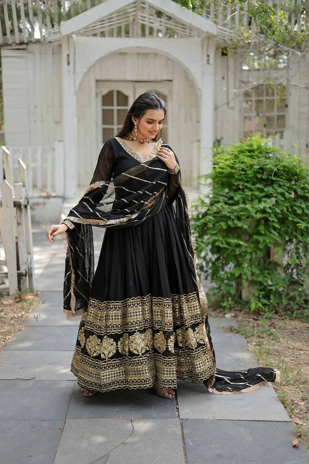 Joban Fashion Black Georgette Sequence Embroidery Work Kurta Set