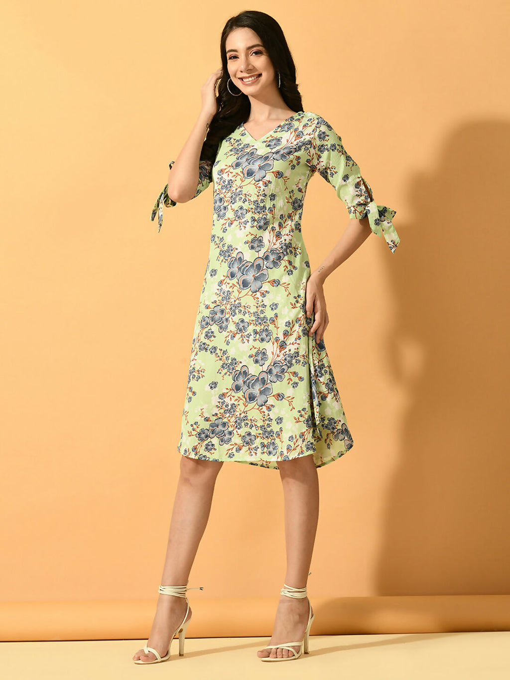 Myshka Women's Lime Green A-Line Party Dress
