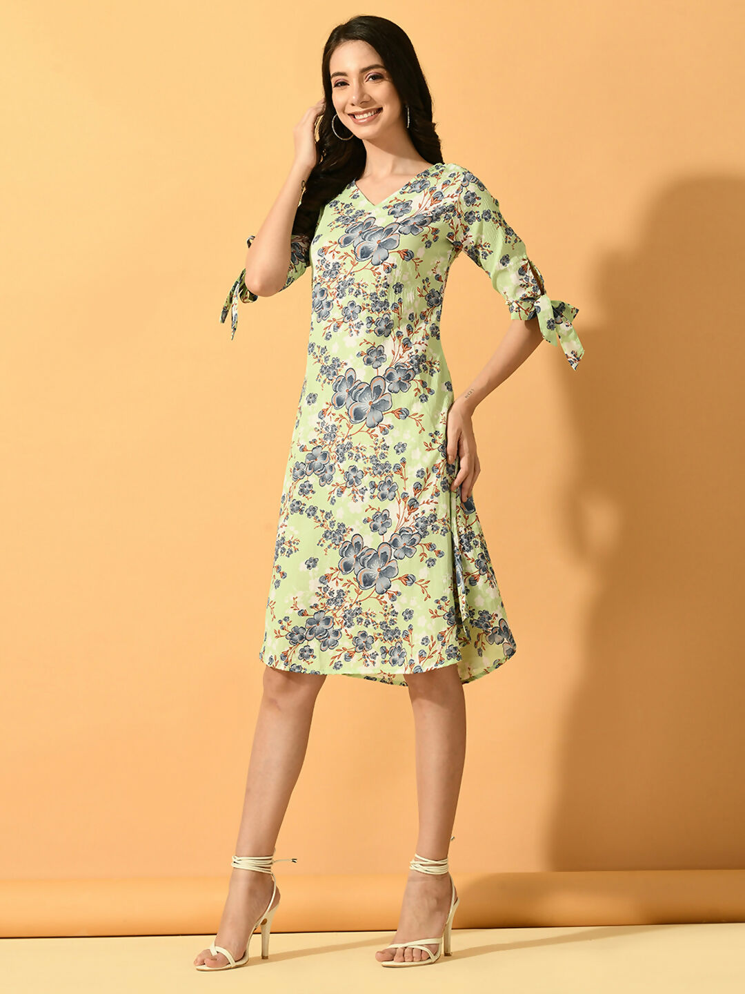 Myshka Women's Lime Green A-Line Party Dress