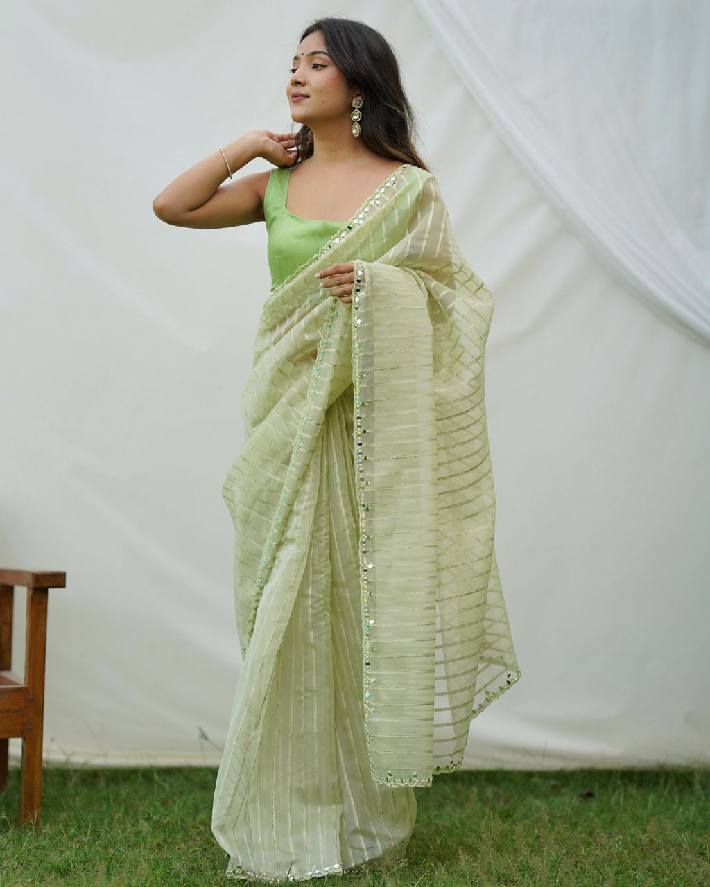 Vamsee Vijaysitara Pista Organza Saree