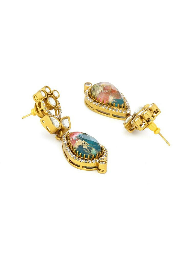 Natural Stones Antique Finish Earrings and Necklace set - Ruby Raang