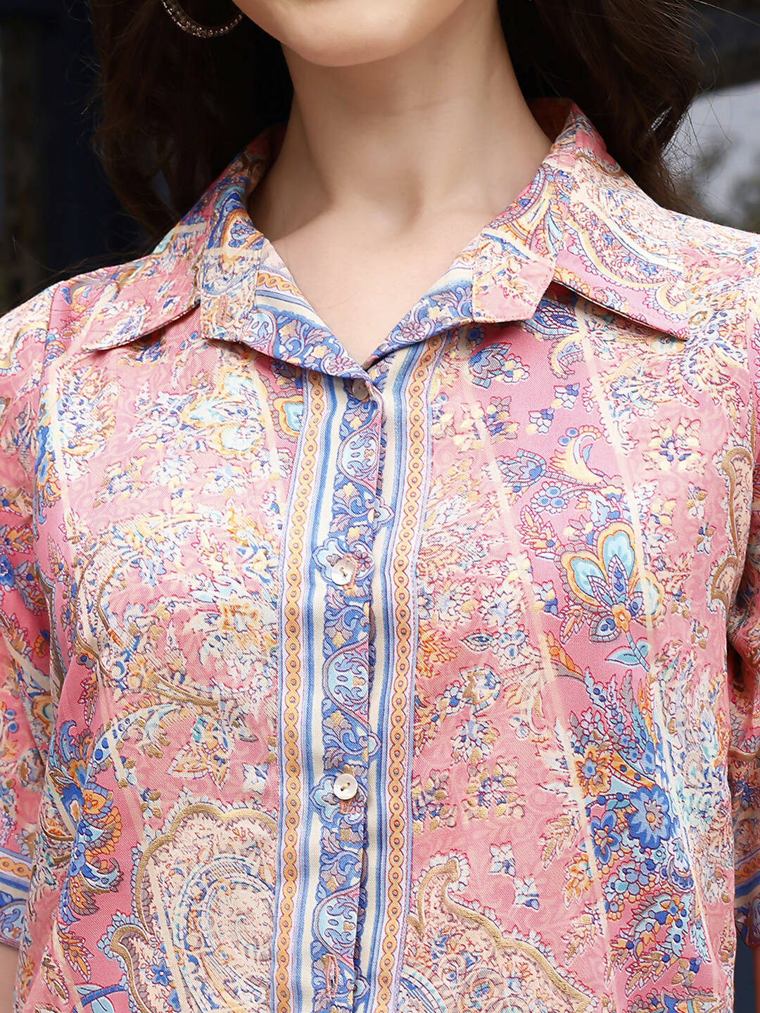 Pink Rayon Floral Printed Top with Matching Bottom - Eesha