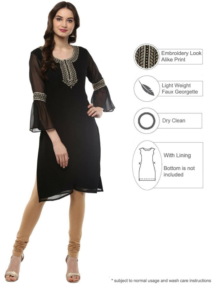 Ahalyaa Women's Black Georgette Glitter Print Kurta